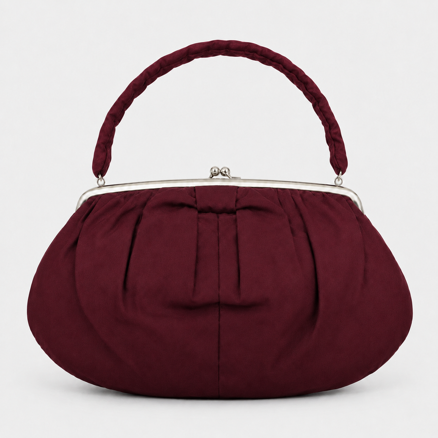 Burgundy Handbag with Kiss-Lock Closure
