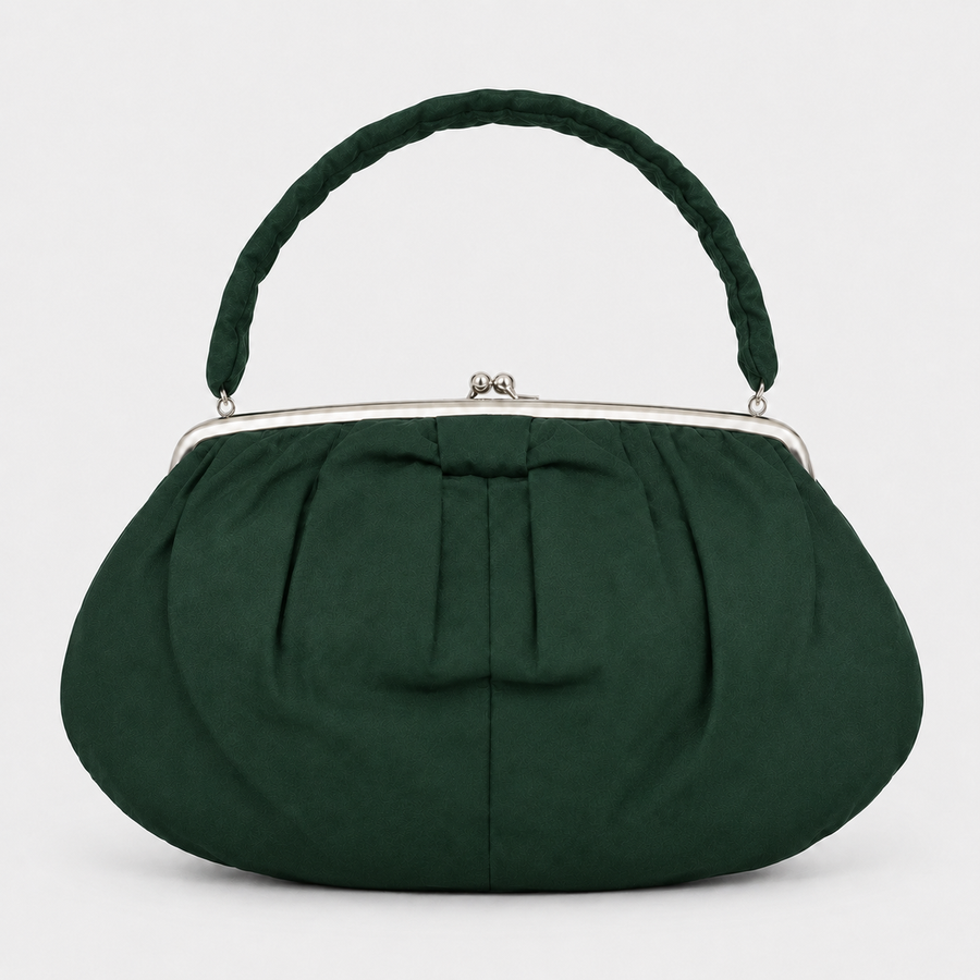 Green Handbag with Kiss-Lock Closure
