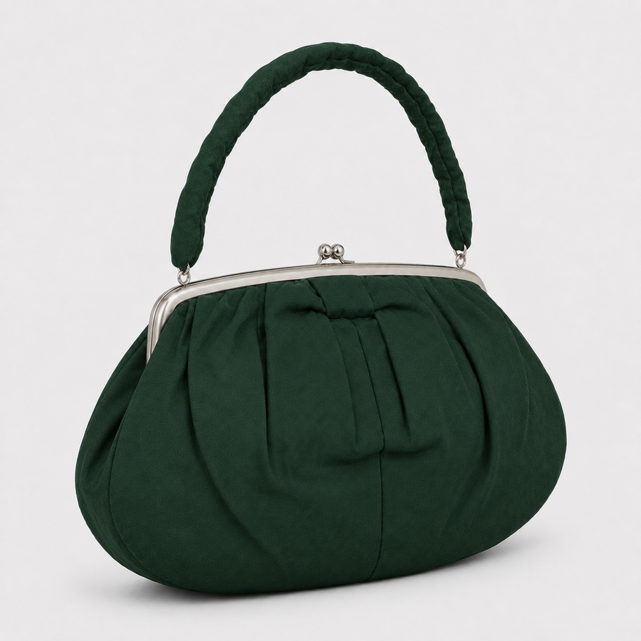 Green Handbag with Kiss-Lock Closure